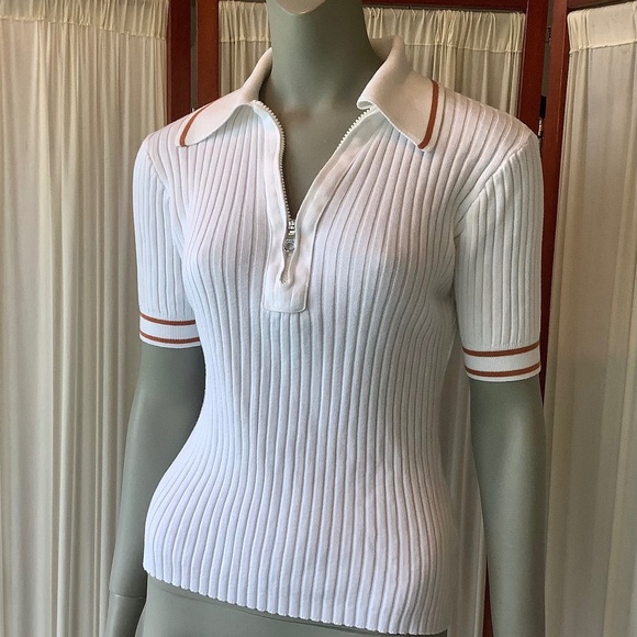 Varley Womens White Napier Fitted Knit Polo Top Short Sleeved Size XS - Picture 1 of 8